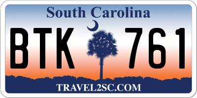 SC license plate BTK761