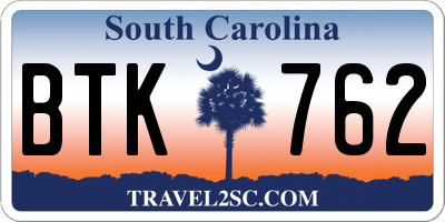 SC license plate BTK762
