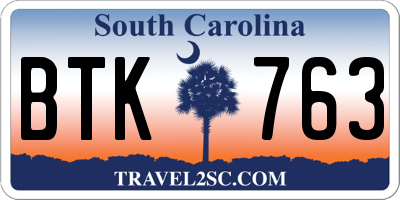 SC license plate BTK763