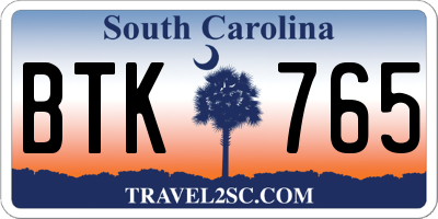 SC license plate BTK765
