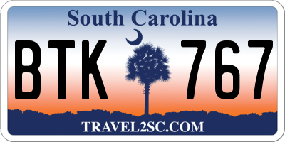 SC license plate BTK767