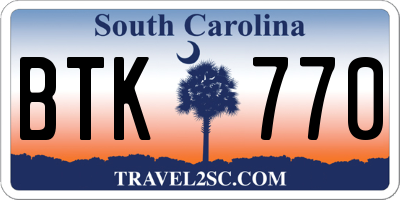 SC license plate BTK770