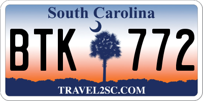 SC license plate BTK772