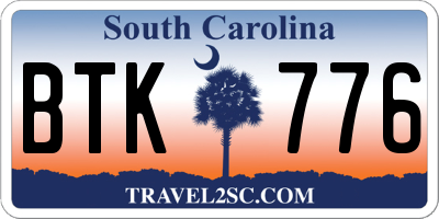 SC license plate BTK776