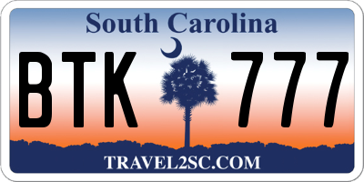 SC license plate BTK777