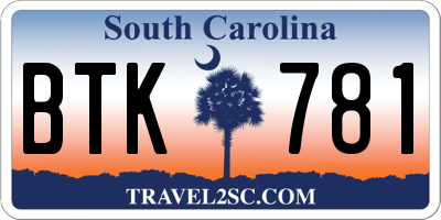 SC license plate BTK781