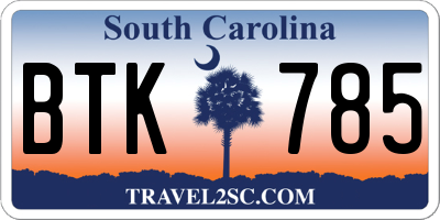 SC license plate BTK785