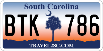SC license plate BTK786