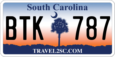 SC license plate BTK787