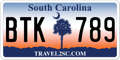 SC license plate BTK789