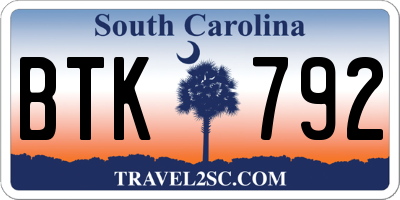 SC license plate BTK792