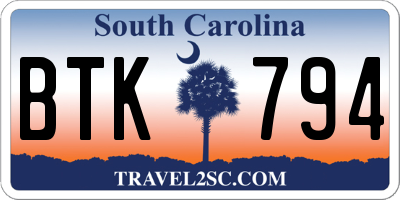 SC license plate BTK794