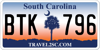 SC license plate BTK796