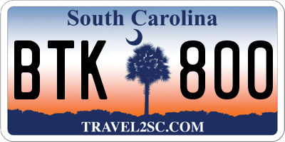 SC license plate BTK800