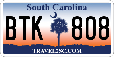 SC license plate BTK808