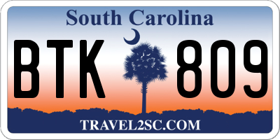 SC license plate BTK809