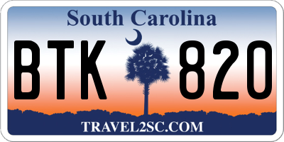 SC license plate BTK820