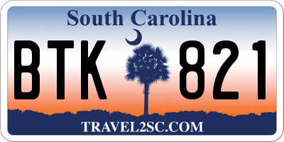 SC license plate BTK821