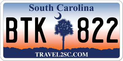 SC license plate BTK822