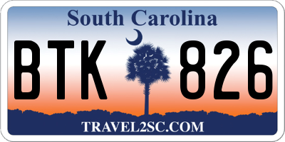 SC license plate BTK826