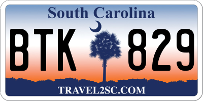 SC license plate BTK829