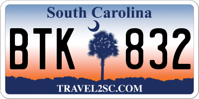 SC license plate BTK832