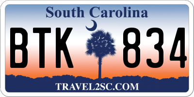 SC license plate BTK834