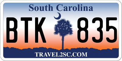 SC license plate BTK835
