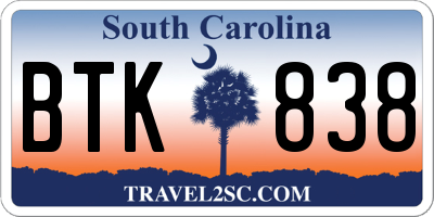 SC license plate BTK838