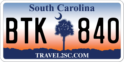 SC license plate BTK840