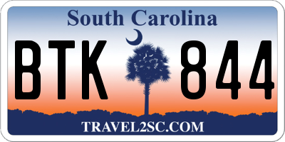 SC license plate BTK844