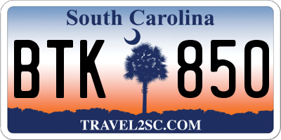 SC license plate BTK850