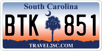 SC license plate BTK851