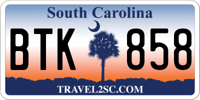 SC license plate BTK858