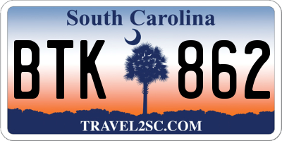 SC license plate BTK862