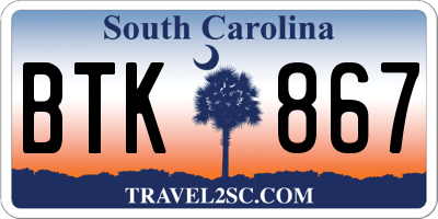 SC license plate BTK867