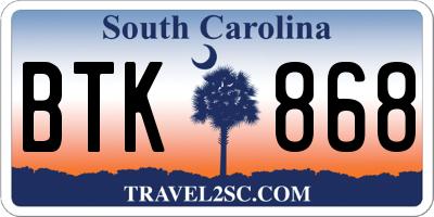 SC license plate BTK868