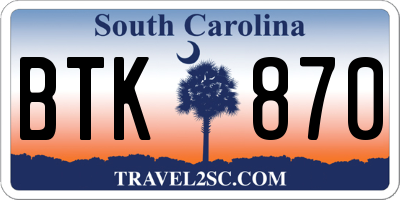 SC license plate BTK870