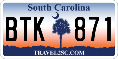SC license plate BTK871