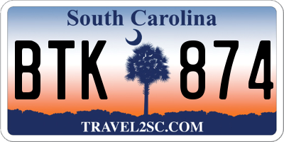 SC license plate BTK874