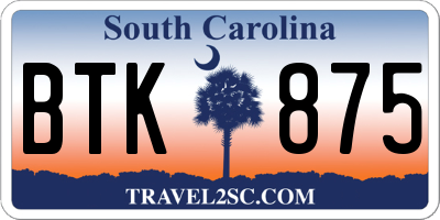 SC license plate BTK875