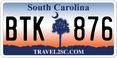 SC license plate BTK876