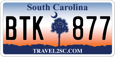 SC license plate BTK877