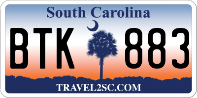 SC license plate BTK883