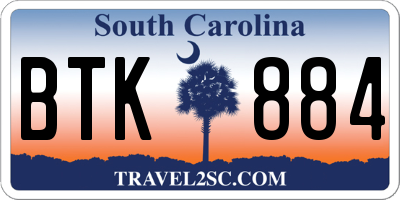 SC license plate BTK884