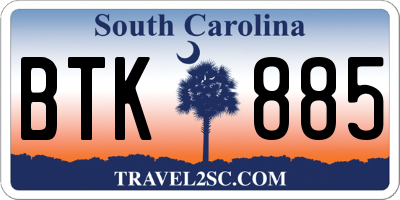 SC license plate BTK885