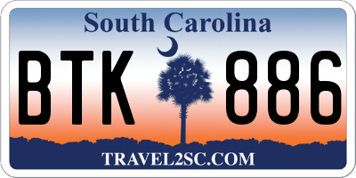 SC license plate BTK886