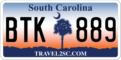 SC license plate BTK889