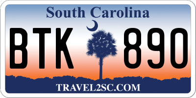 SC license plate BTK890