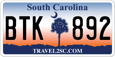 SC license plate BTK892
